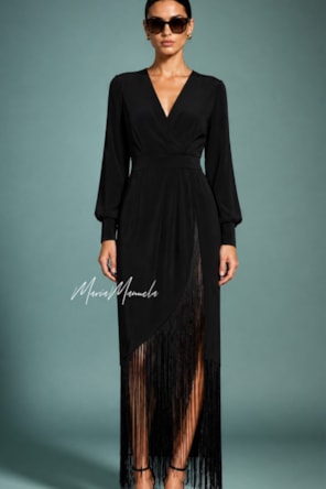 Vestido longo justo com franjas na barra FRACOMINA 