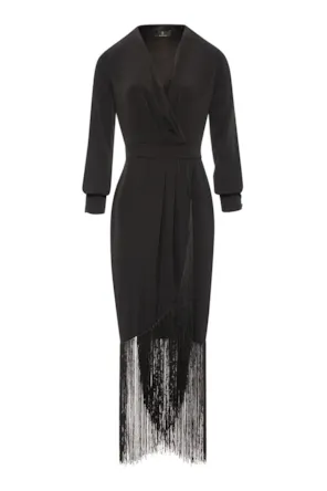 Vestido longo justo com franjas na barra FRACOMINA 