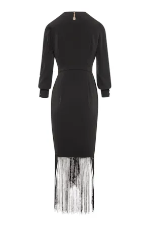 Vestido longo justo com franjas na barra FRACOMINA 