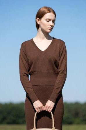 Camisola  de malha com corte justo e decote em V FRACOMINA
