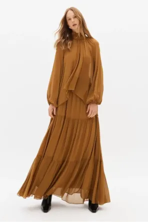 Saia Super Midi Evasê De Chiffon Viscose LANÇA PERFUME 