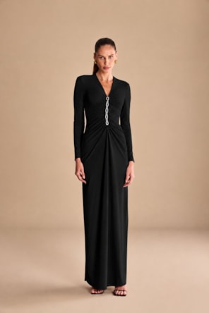 Vestido Longo Manga Longa Com Corrente LANÇA PERFUME 