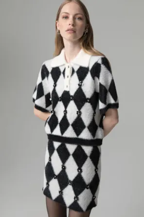 Camisola  cropped de manga curta com apliques GAELLE PARIS 