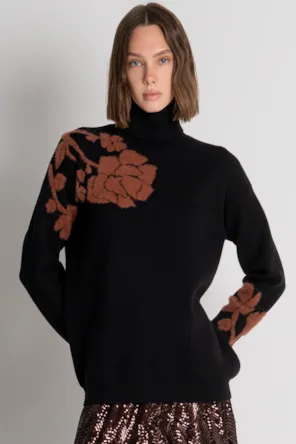 Camisola Tricô de corte regular com efeito jacquard floral. FRACOMINA 