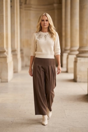 Camisola Tricô cropped com aplicações de joias. FRACOMINA 