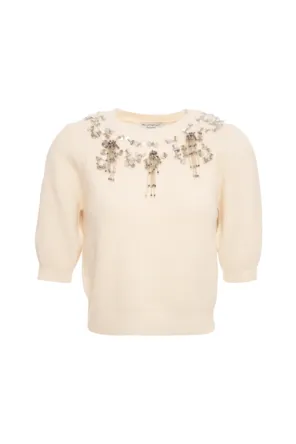 Camisola Tricô cropped com aplicações de joias. FRACOMINA 
