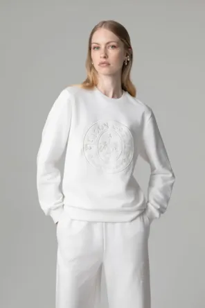 Camisola moletom de manga longa e gola careca com logo bordado GAELLE