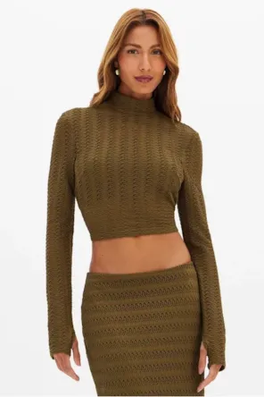 Top  Cropped Malha Texturizada Manga Longa LANÇA PERFUME 