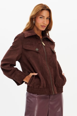 Casaco Bomber Suede Castanho - Lança Perfume 