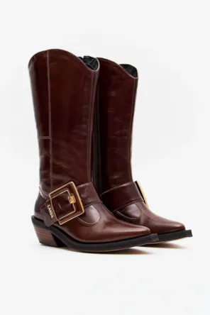 Botas Western Couro Cano Alto E Fivela LANÇA PERFUME 