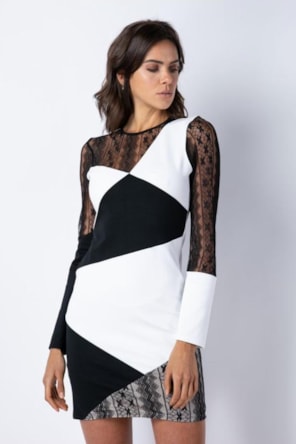 VESTIDO RECORTES PRETO BRANCO