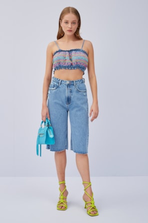 Top Jeans de Alças Bordado