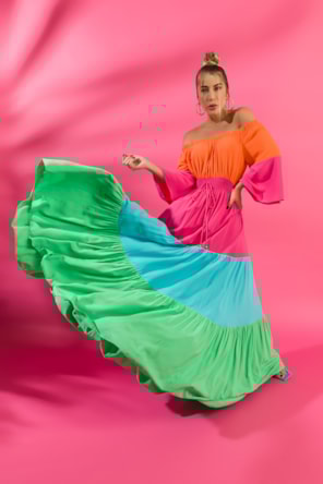 VESTIDO ROSA/LARANJA/VERDE/AQUA