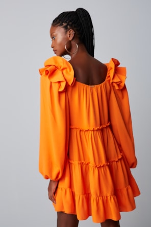 Vestido Longo Lastex Cintura Laranja P