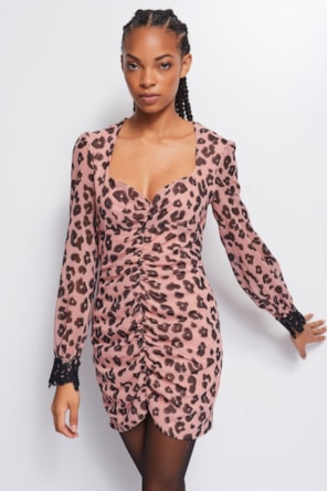 Vestido Justo Animal Print Pink 