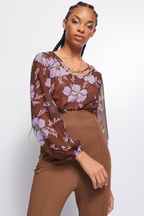 Body Castanho Floral 