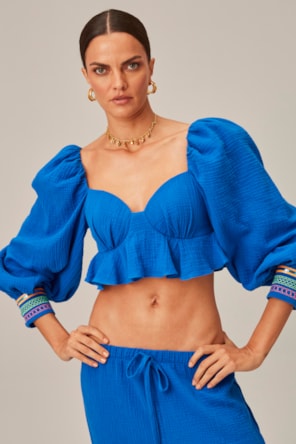 Top  Bordado Azul