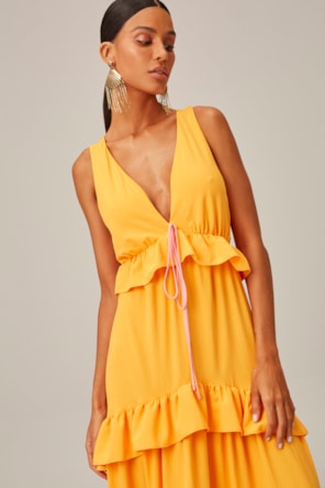 Vestido Longo Decote V Amarelo