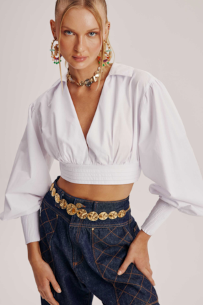 BLUSA CROPPED MANGA LONGA BRANCO