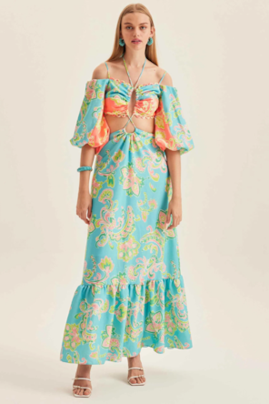 VESTIDO FLORES COMPRIDO LAÇO