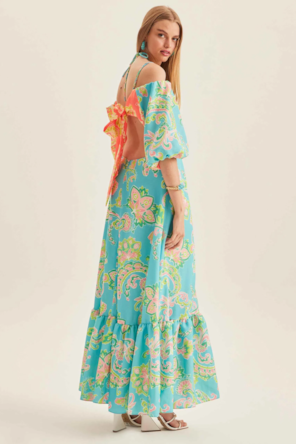VESTIDO FLORES COMPRIDO LAÇO