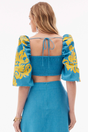 TOP CROPPED MANGA BALÃO AZUL