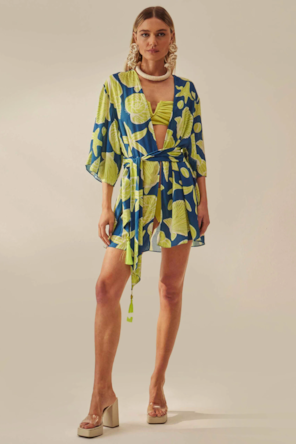 Kaftan Curto Estampado Verde 