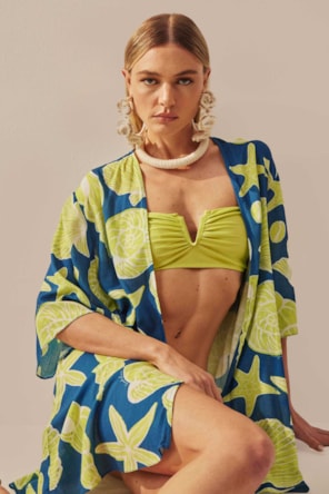 Kaftan Curto Estampado Verde 