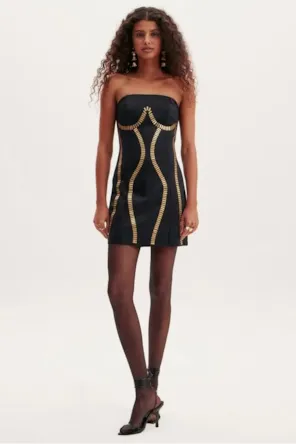 VESTIDO CURTO APLICAÇÕES OURO