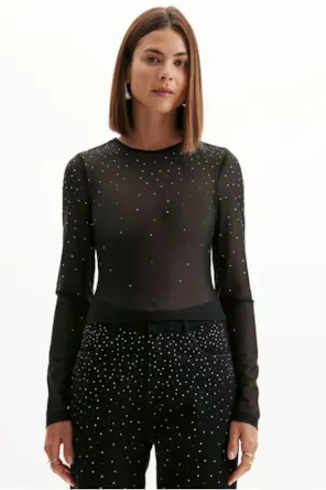 CAMISOLA COM TRANPARENCIA E  BRILHOS 