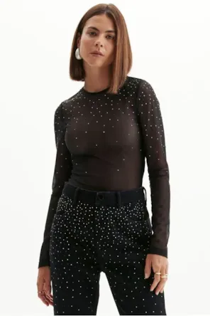 CAMISOLA COM TRANPARENCIA E  BRILHOS 