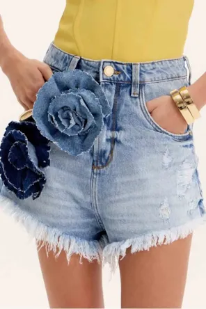 CALÇÕES HOT PANTS JEANS FLORES