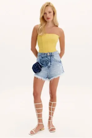 CALÇÕES HOT PANTS JEANS FLORES