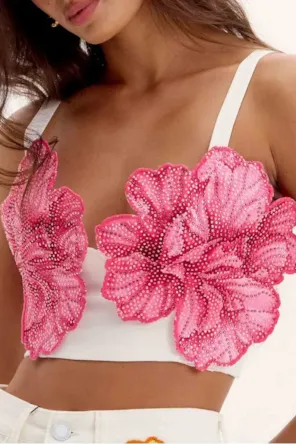 TOP CROPPED DE ALÇAS FLORES