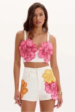TOP CROPPED DE ALÇAS FLORES