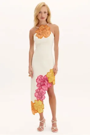 VESTIDO SUPER MIDI FENDA FLOR
