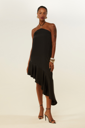 VESTIDO BABADO OMBRO PRETO DIMY