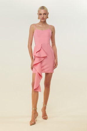 VESTIDO ROSA CURTO FOLHO DIMY 