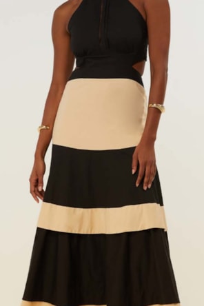 VESTIDO PRETO E BEIGE DIMY 