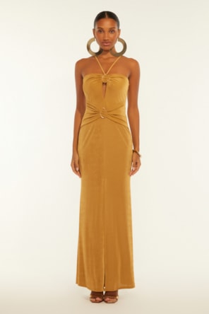 VESTIDO OURO LONGO DIMY 