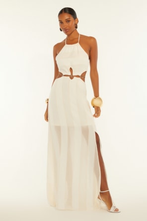 VESTIDO BRANCO DOURADO LONGO  DIMY