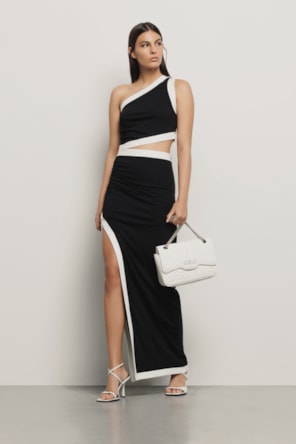 VESTIDO LONGO PRETO E BRANCO GAELLE 