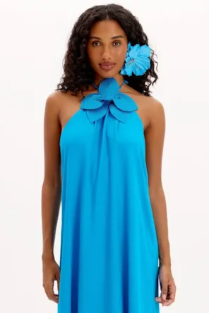 VESTIDO AZUL FLOR LANÇA PERFUME