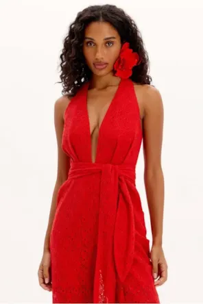 MACACÃO RENDA VERMELHO LANÇA PERFUME 