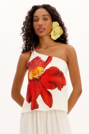 BLUSA ASSIMÉTRICA FLORAL LANÇA PERFUME 