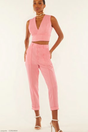 CONJUNTO COLETE E CALÇAS PINK DIMY 