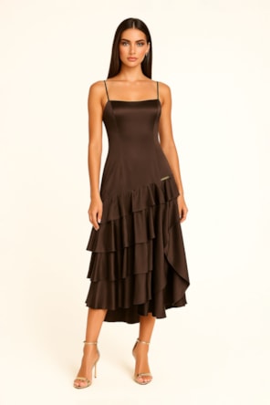 VESTIDO FOLHOS CASTANHO SAHOCO 