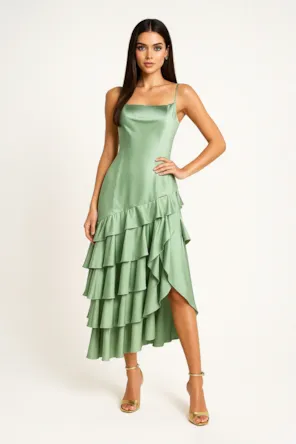 VESTIDO FOLHOS VERDE  SAHOCO