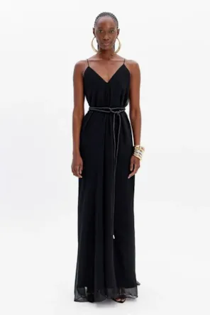 VESTIDO LONGO FLUIDO PRETO LANÇA PERFUME 