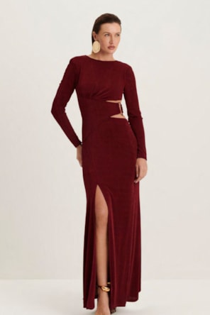 VESTIDO AMEIXA  COM FENDA DIMY 